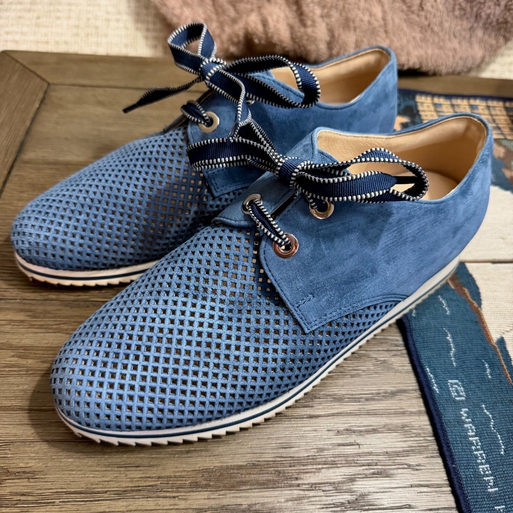 Hassia Pisa-G Blue Suede Perforated German Oxford Shoes Womens 8 US/ 5.5 UK